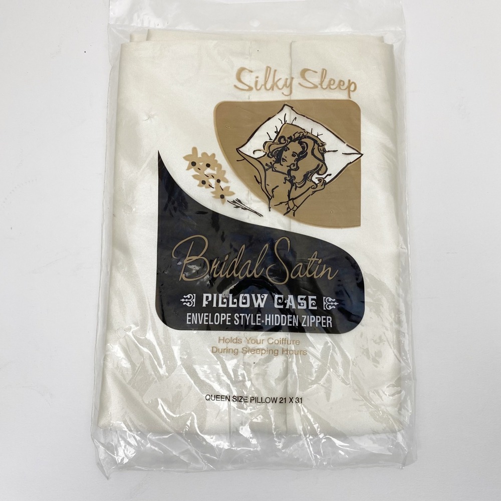 Silky Sleep Bridal Satin Envelope Hidden Zipper Pillowcase Queen Ivory Cream